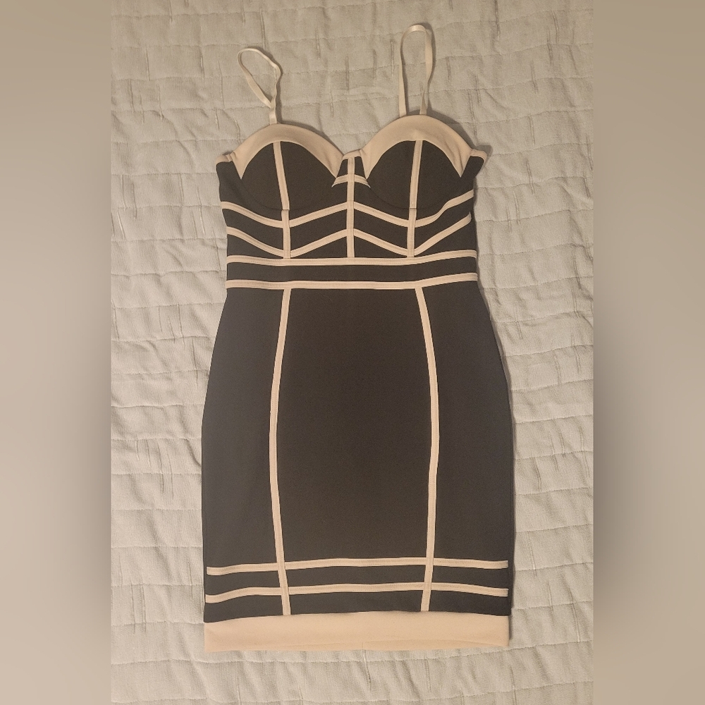 Fashion Nova Black and Cream Strapless Dress